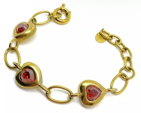 3 Reddish Orange Heart Swarovski Goldtone Bracelet. 3 Reddish Orange Heart Swarovski Goldtone Bracelet.