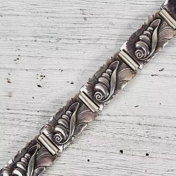 ART DECO CARL RUOPOLI STERLING SILVER 925 SHELL PANEL BRACELET 6.75.