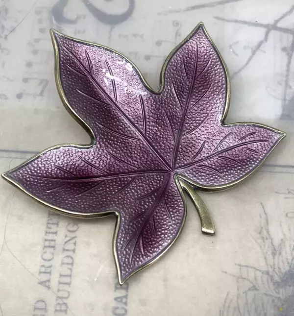 BRODRENE BJORKLUND BrdB BROTHERS 925S Vermeil Violet Gullioche LEAF BROOCH 17.8g.