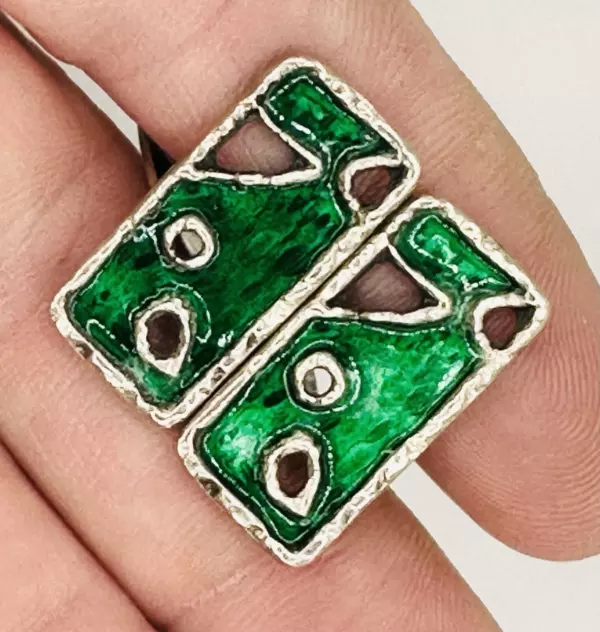 Beautiful Rare FINN JENSEN Green Enamel Silver Modernist Cufflinks Norway 1950s Beautiful Rare FINN JENSEN Green Enamel Silver Modernist Cufflinks Norway 1950s