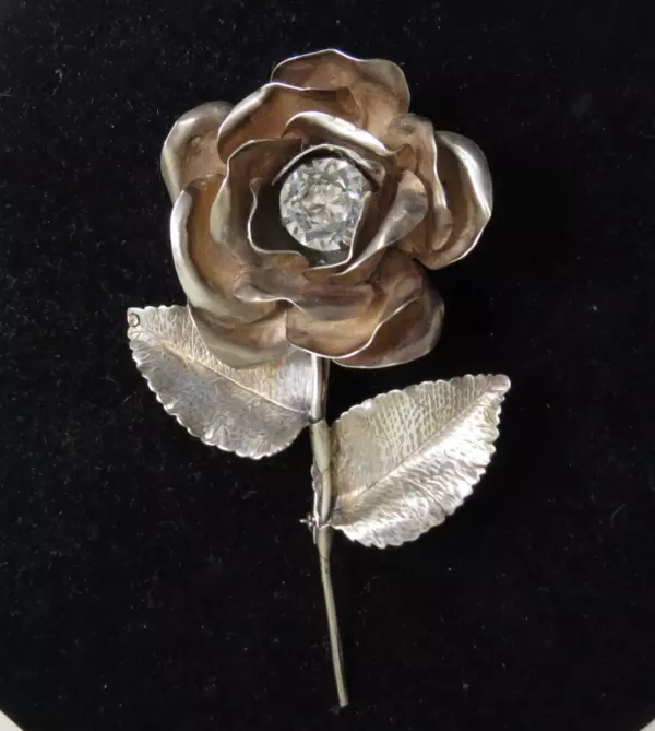 Black Starr and Gorham Sterling Silver by Carl Ruopoli Large Flower Rose Brooch.