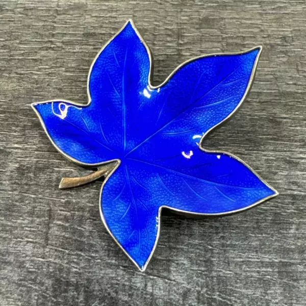 Brodrene Bjorklund Brd B Cobalt Blue Leaf Pin Denmark Sterling Silver Signed.