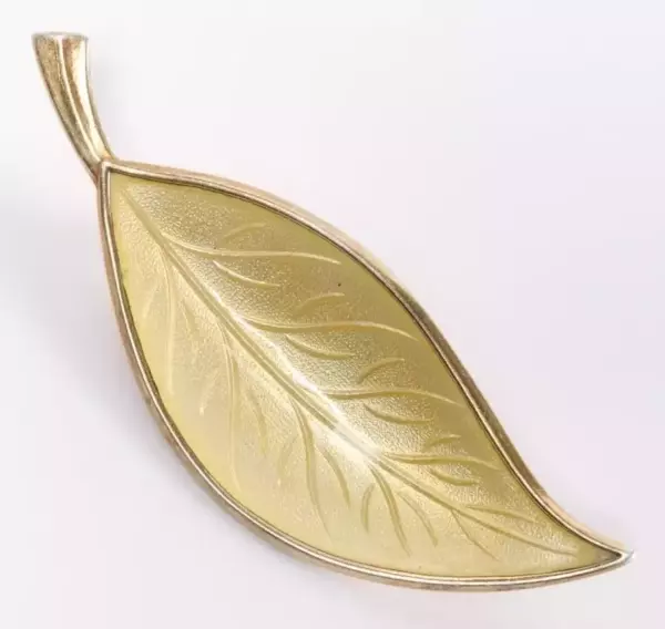 Brodrene Bjorklund Denmark Sterling Silver & Enamel Leaf Brooch Pin 2.5.