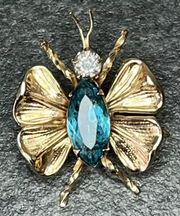 Butterfly Pin Blue & Purple Stone 12k Gold Filled.