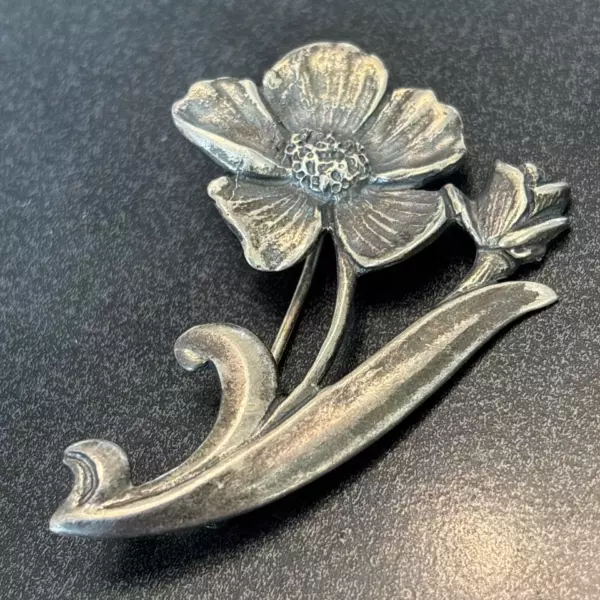 Carl Ruopoli New York Art Deco Sterling Silver Floral Brooch Vintage 16g Pv.
