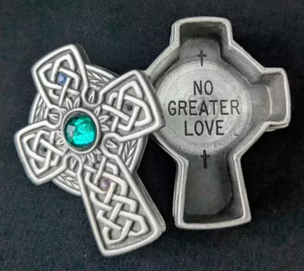 Celtic Cross Brooch Pin Box No Greater Love