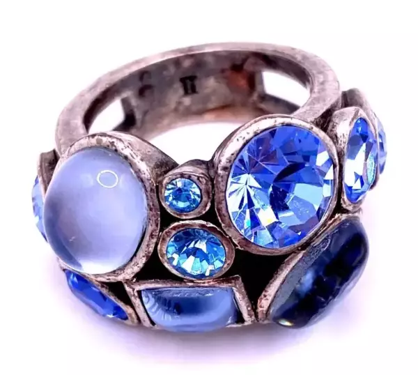 Cocktail Ring Silver Blue Stones Geo Modern. Cocktail Ring Silver Blue Stones Geo Modern.