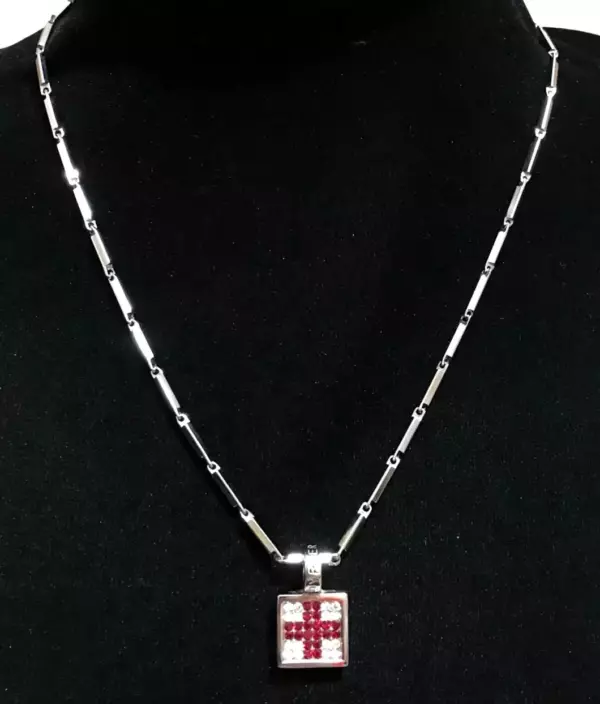 Dyrberg Kern Vintage Red Cross Crystal Square Necklace Silver Tone RARE. Dyrberg Kern Vintage Red Cross Crystal Square Necklace Silver Tone RARE.