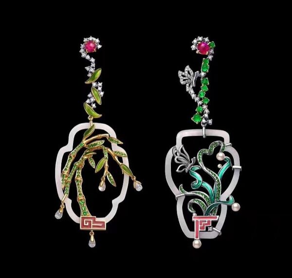 Earrings with plant motif. Earrings with plant motif.
