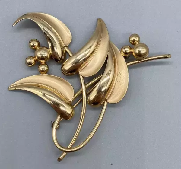 FORSTNER 925 Sterling Silver Vintage Modernist Floral Leaf Gold Plated Brooch