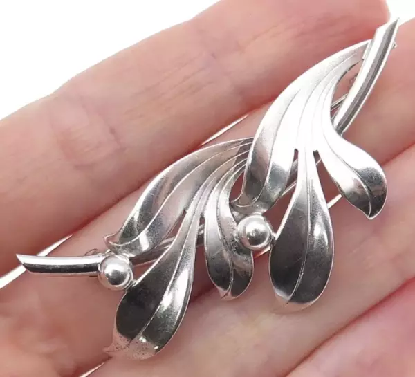 FORSTNER 925 Sterling Silver Vintage Modernist Floral Leaf Pin Brooch