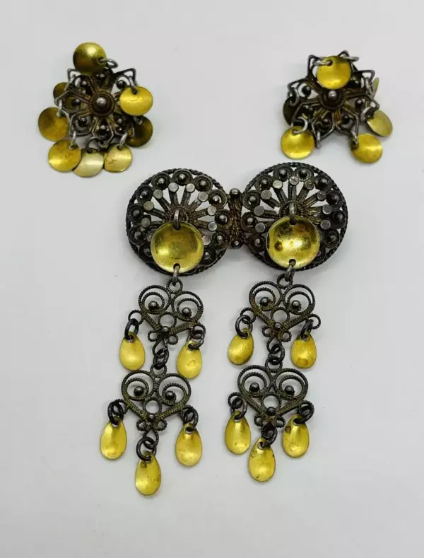 Finn Jensen Norway Vintage Sterling Silver SOLJE Wedding Filigree Pin & Earrings. Finn Jensen Norway Vintage Sterling Silver SOLJE Wedding Filigree Pin & Earrings.