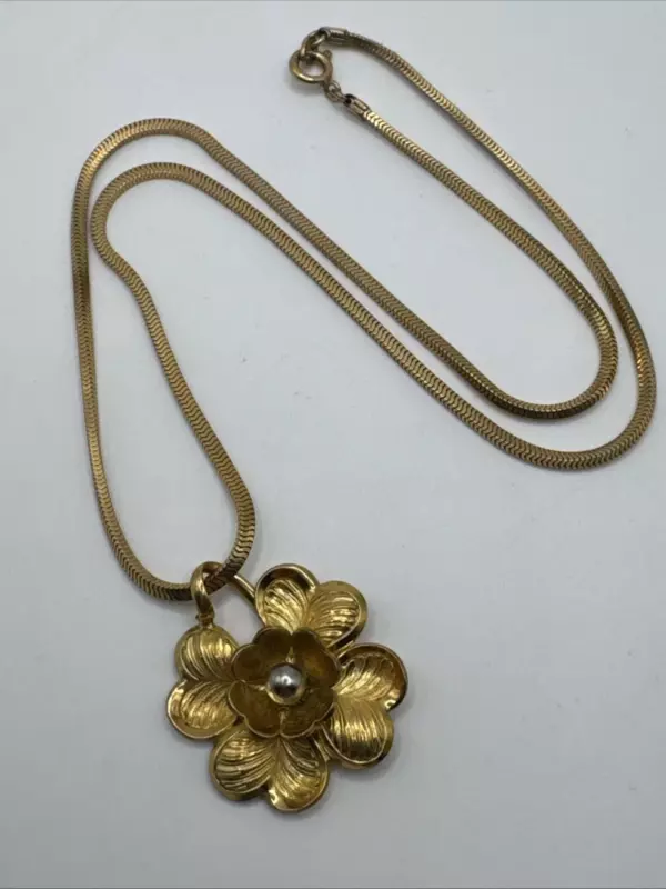 Forstner 12k Gold Filled Snake Chain Flower Pearl Necklace