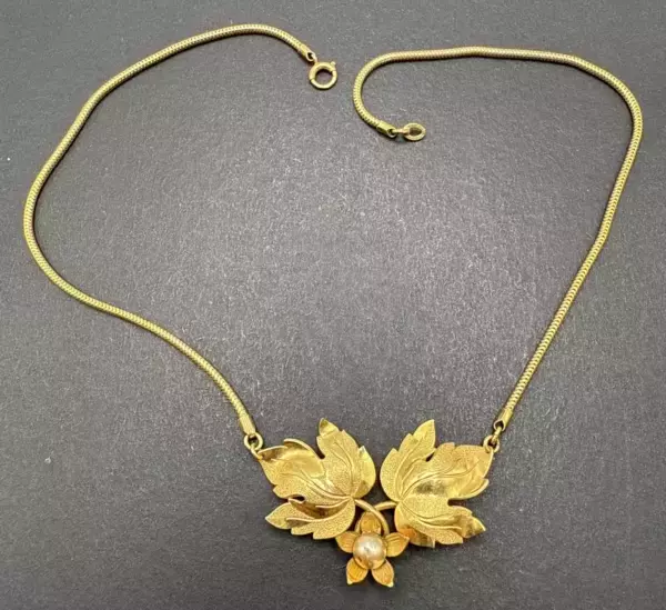 Forstner Signed Vintage Gold Filled Necklace Flower 14
