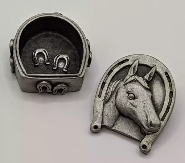 Horse Trinket Box Brooch and Earrings Jewelry Pewter.