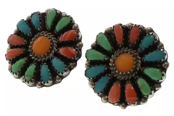 Indian Jewelry LMB Larry Moses Begay Turquoise Multicolor Earrings. Indian Jewelry LMB Larry Moses Begay Turquoise Multicolor Earrings.