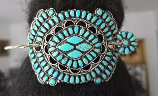 Larry Moses Begay Sterling Silver Turquoise Hair Clamp Berette USA. Larry Moses Begay Sterling Silver Turquoise Hair Clamp Berette USA.