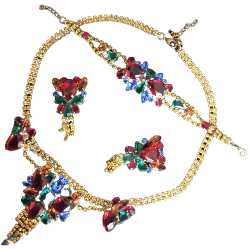 Linien Vintage set necklace bracelet and clip on earrings