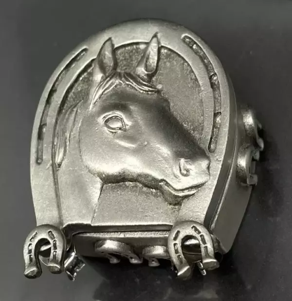 Metal Horse Lucky Horseshoe Earrings Pin Jewelry Trinket Box Set.