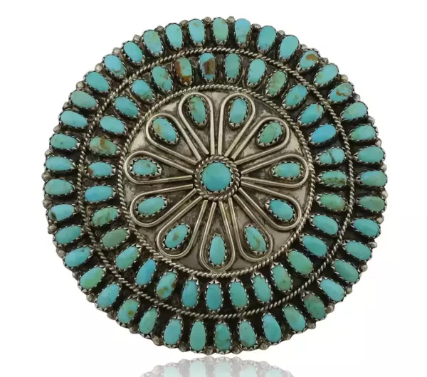 Navajo Pin Pendant 925 Silver Natural Kingman Turquoise Signed LMB C.80's. Navajo Pin Pendant 925 Silver Natural Kingman Turquoise Signed LMB C.80's.