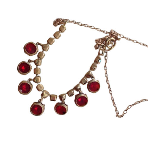 Necklace vintage sparkling red 70s. Old Czech Republic.