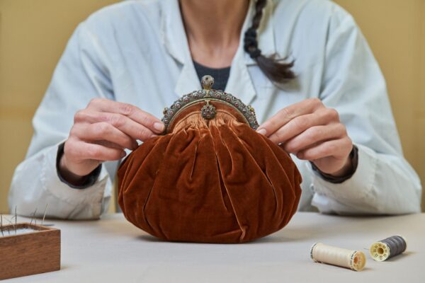 Orange velvet bag in Victorian style. Orange velvet bag in Victorian style.