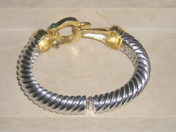 Silver snake bracelet with gold colored metal insert 1990s Silver snake bracelet with gold colored metal insert 1990s