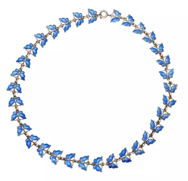 Sterling Silver Blue Guilloche Enamel Butterfly Necklace Sterling Silver Blue Guilloche Enamel Butterfly Necklace