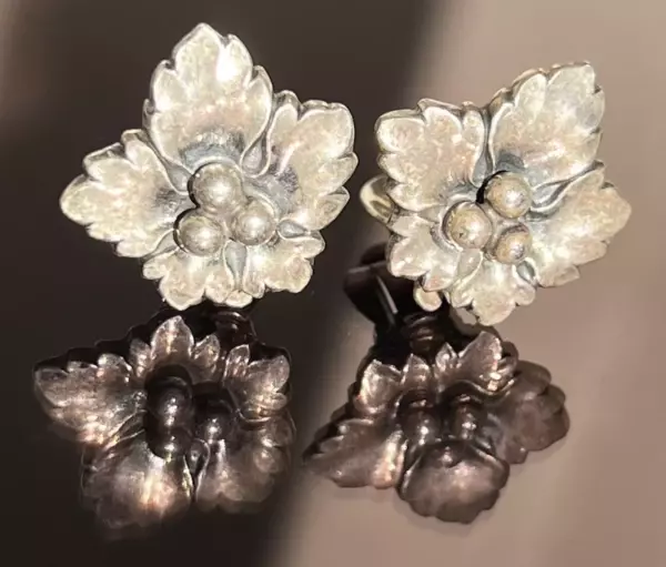 Sterling Silver Floral Beaded Clip Earrings Stamp. Sterling Silver Floral Beaded Clip Earrings Stamp.