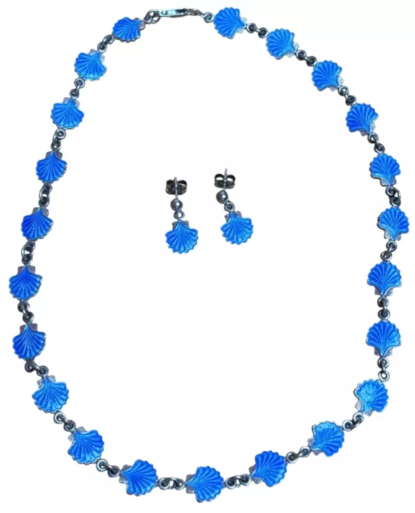 Sterling Vintage VB Volmer Bahner Denmark Enamel Clamshel Necklace & Earrings Sterling Vintage VB Volmer Bahner Denmark Enamel Clamshel Necklace & Earrings