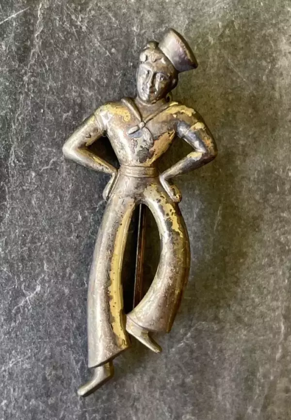 VTG Retro Forstner Dancing Sailor Sterling Silver Brooch Pin 3g War Era Navy