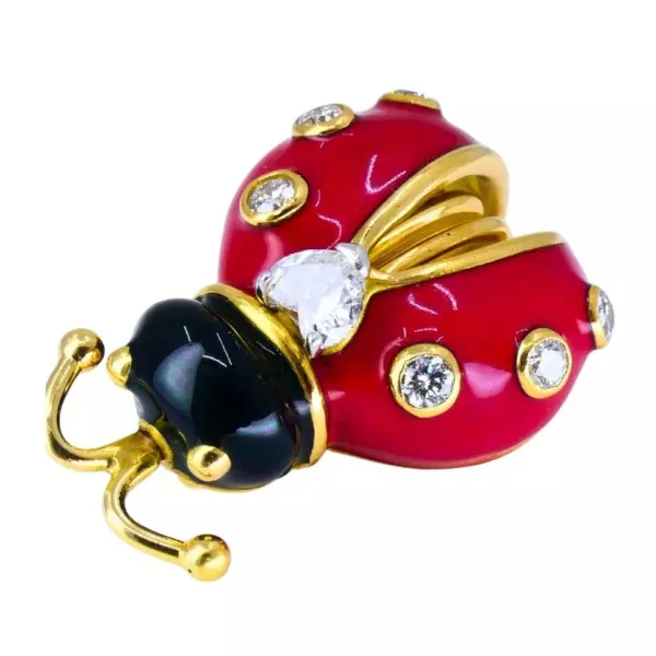 Vintage 1950s Oscar Heyman Ladybug PIN BROOCH 18k gold Diamond Enamel Vintage 1950s Oscar Heyman Ladybug PIN BROOCH 18k gold Diamond Enamel