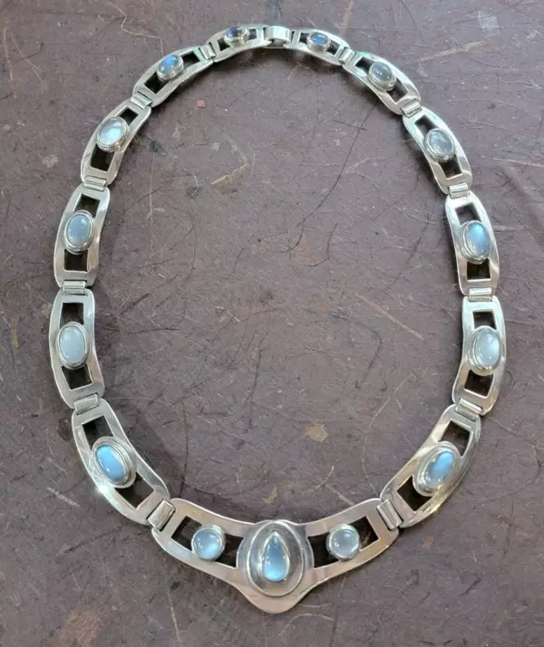 Vintage Carl Ruopoli Moonstone Sterling Silver Necklace 64g.