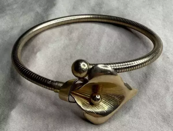 Vintage Forstner 12KT Gold Filled Bypass 1930s Coil Calla Lily Bracelet