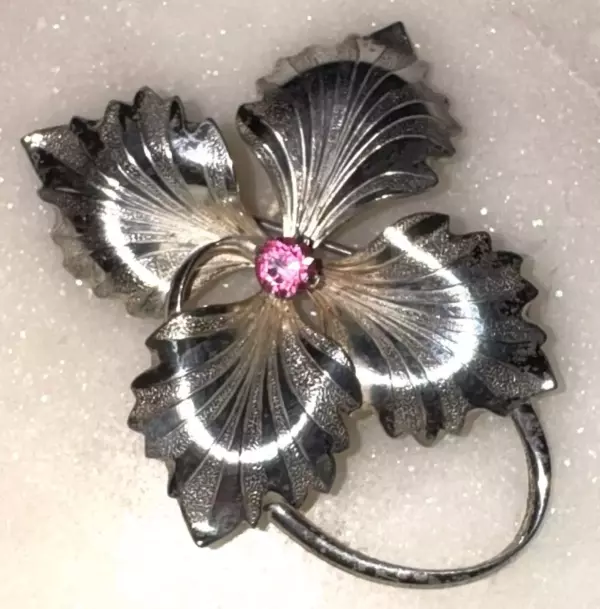 Vintage Forstner 925 Sterling Silver Pink Topaz Flower Floral Brooch Pendant