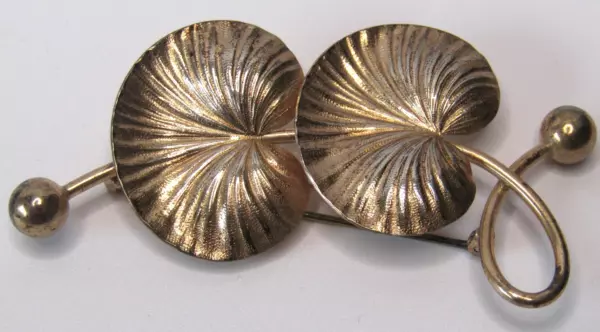 Vintage Forstner Double Lily Pad Sterling gold Plated Brooch 9.6 grams