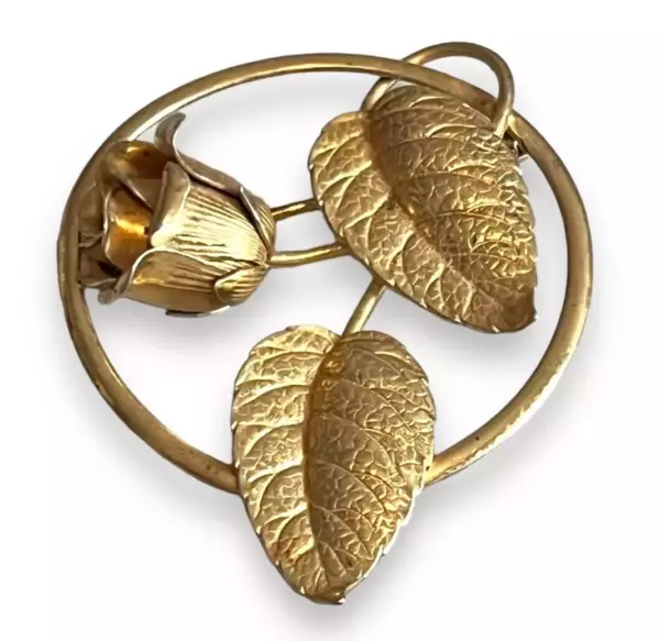 Vintage Forstner Sterling Gold Tone Brooch Rose Flower Circle Setting MCM