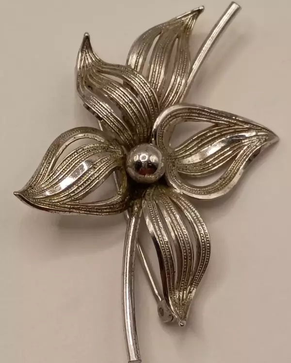 Vintage Forstner Sterling Silver Brooch Filigree Open Work Flower