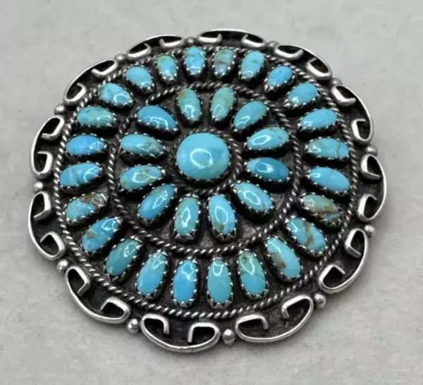 Vintage Larry Moses Begay Turquoise Sterling Brooch Pendant. Vintage Larry Moses Begay Turquoise Sterling Brooch Pendant.