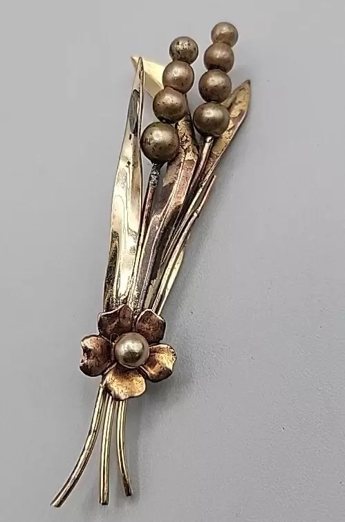 Vintage Linc 12k Floral Brooch Faux Pearls Please See Pictures For Flaws.