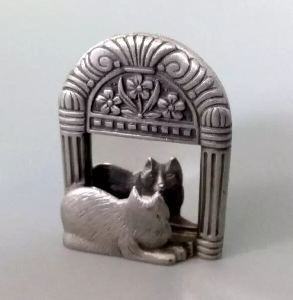 Vintage Pewter Brooch Cat & Mirror Cat Lady Gifts Grandmacore Chic.