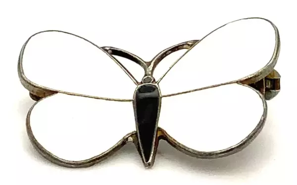 Vtg Signed Sterling Finn Jensen Norway Art Nouveau White Enamel Butterfly Brooch Vtg Signed Sterling Finn Jensen Norway Art Nouveau White Enamel Butterfly Brooch