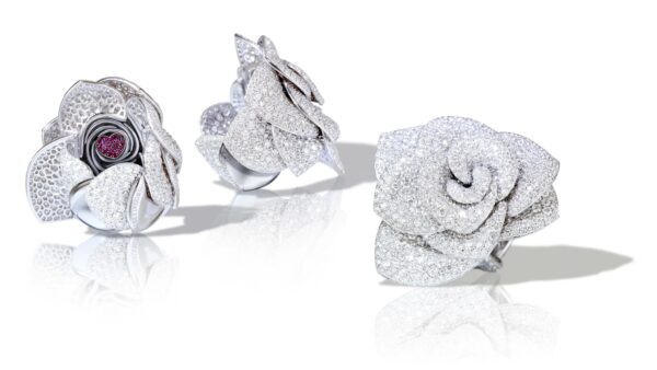 White roses studded with diamonds. White roses studded with diamonds.