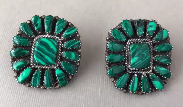 arry Moses Begay LMB Navajo Sterling Silver Malachite Round Cluster Earrings. arry Moses Begay LMB Navajo Sterling Silver Malachite Round Cluster Earrings.