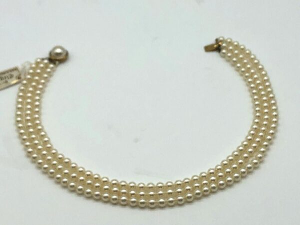 3 Strand Majorca Pearl Necklace Imported by Evelyne Alay Design. 3 Strand Majorca Pearl Necklace Imported by Evelyne Alay Design.