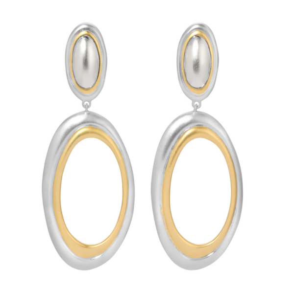 Brass earrings with a coating of 14 karat yellow gold and aged silver