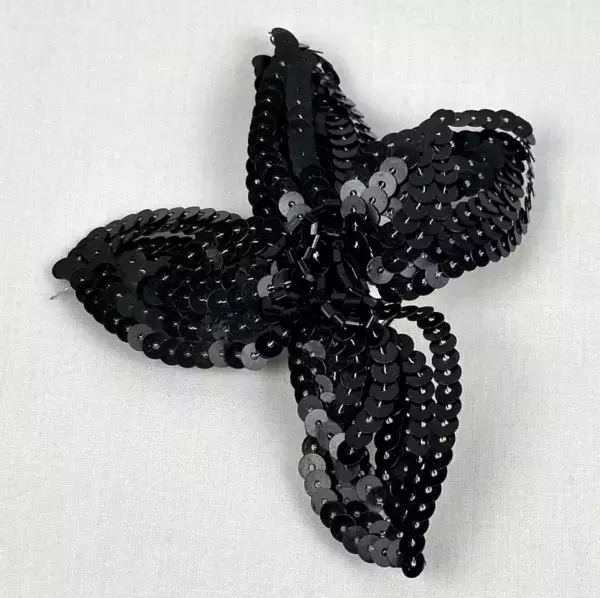 Brooch Large Handmade Black Sequin Flower Vintage.
