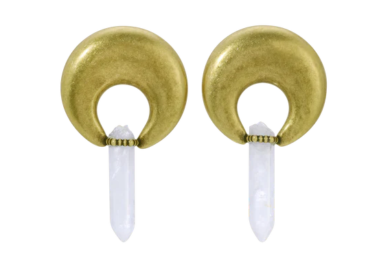 Earrings brass, quartz.