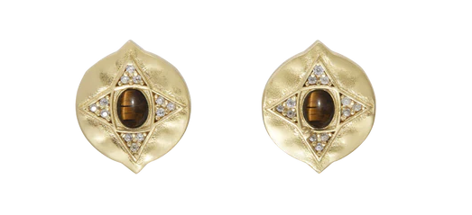 Gold clips with a tiger's eye.
