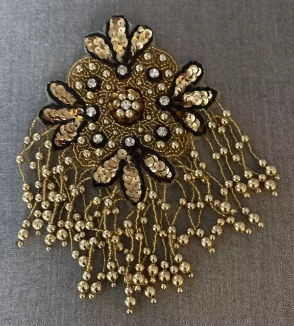 HUGE 7 Brooch Pin Applique Dress Decoration Gold Flower Beads.